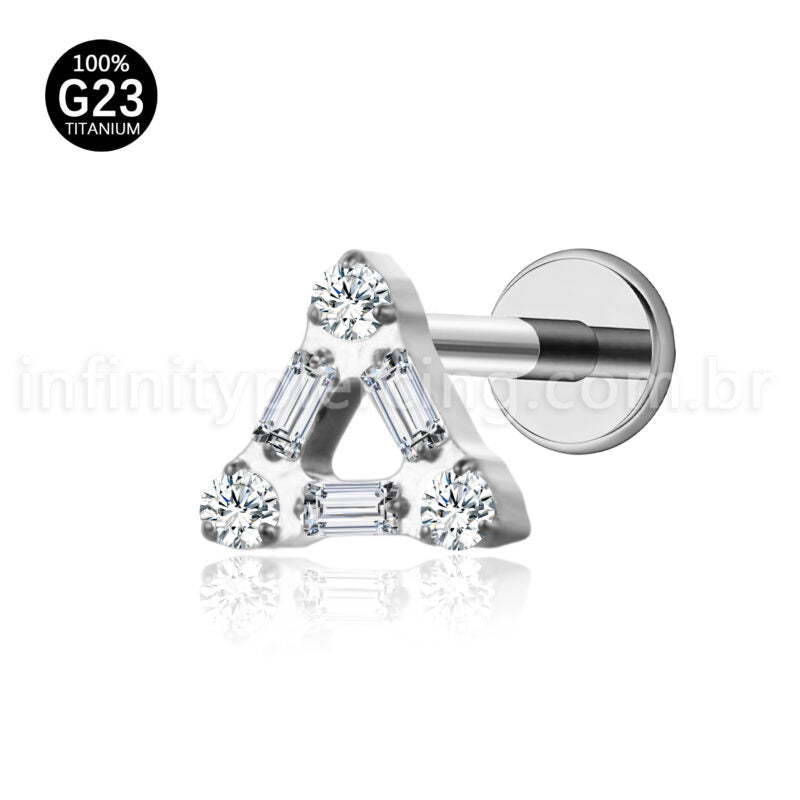 Piercing Labret Titânio Triângulo Zircônia Cravejada