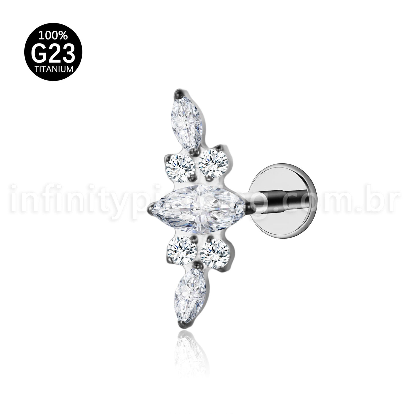 Piercing Labret Titânio Cluster Zircônia Cravejada