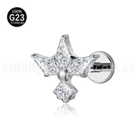 Piercing Labret Titânio 4 Pedras Zircônia Cravejada