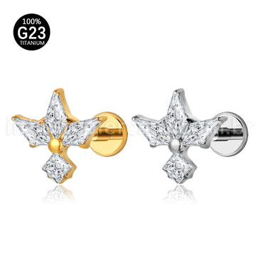 Piercing Labret Titânio 4 Pedras Zircônia Cravejada