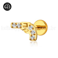 Piercing Labret Titânio Arma Zircônia Cravejada