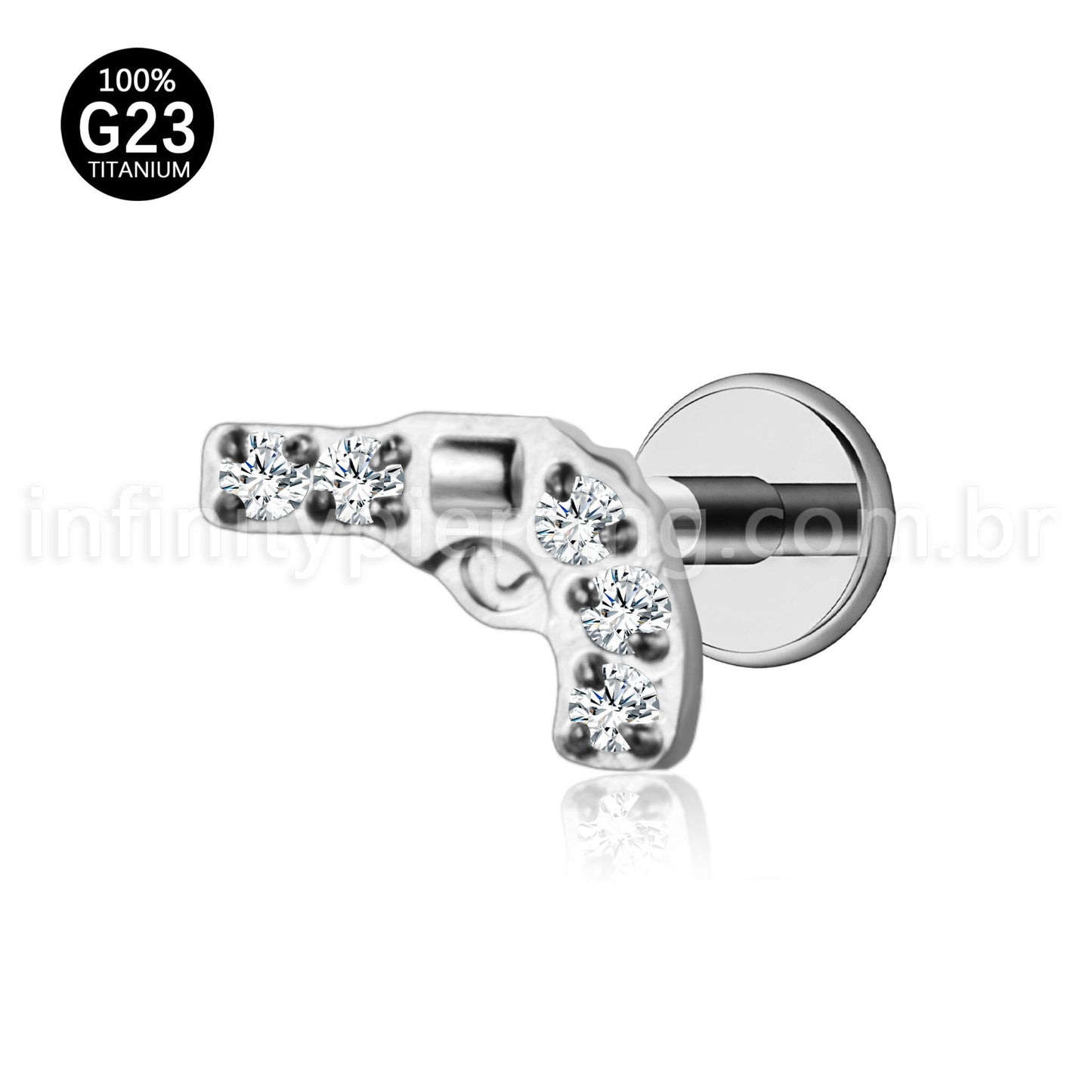 Piercing Labret Titânio Arma Zircônia Cravejada