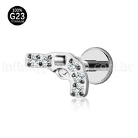 Piercing Labret Titânio Arma Zircônia Cravejada