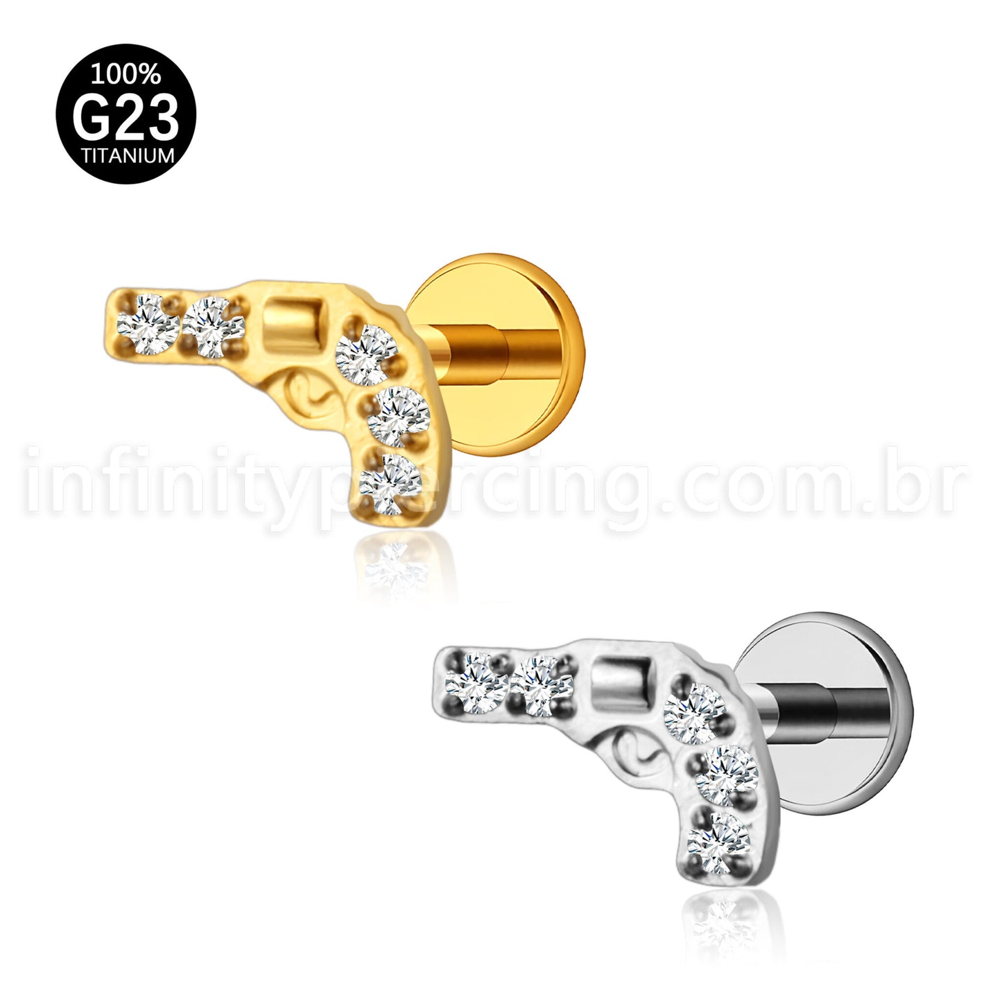 Piercing Labret Titânio Arma Zircônia Cravejada