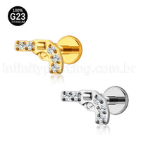 Piercing Labret Titânio Arma Zircônia Cravejada
