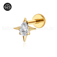 Piercing Labret Titânio Quatro Pontas Zircônia Oval