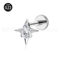 Piercing Labret Titânio Quatro Pontas Zircônia Oval