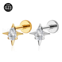 Piercing Labret Titânio Quatro Pontas Zircônia Oval