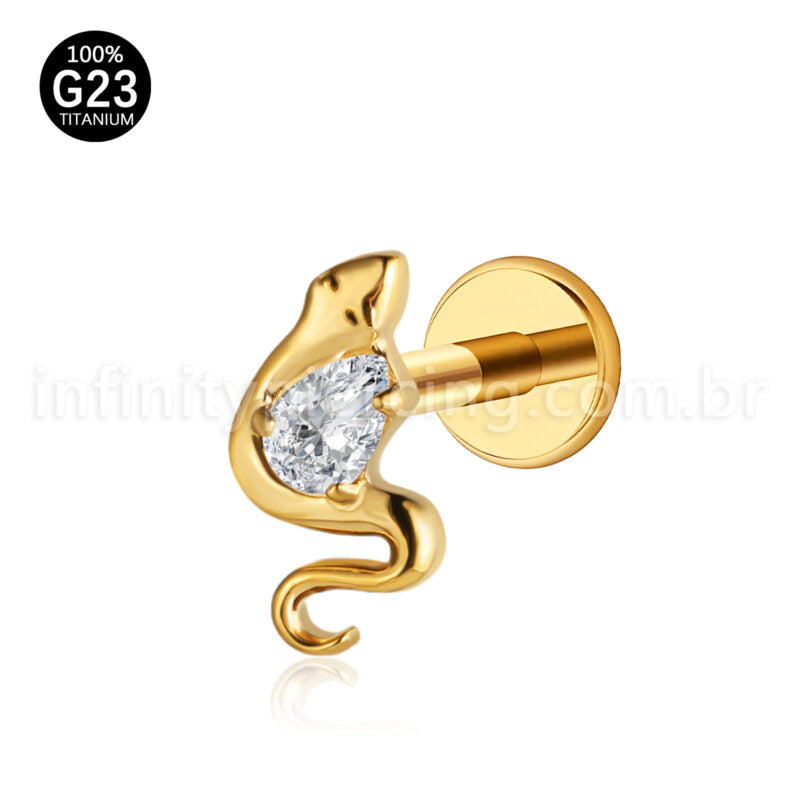 Piercing Labret Cobra Titânio Zircônia Oval