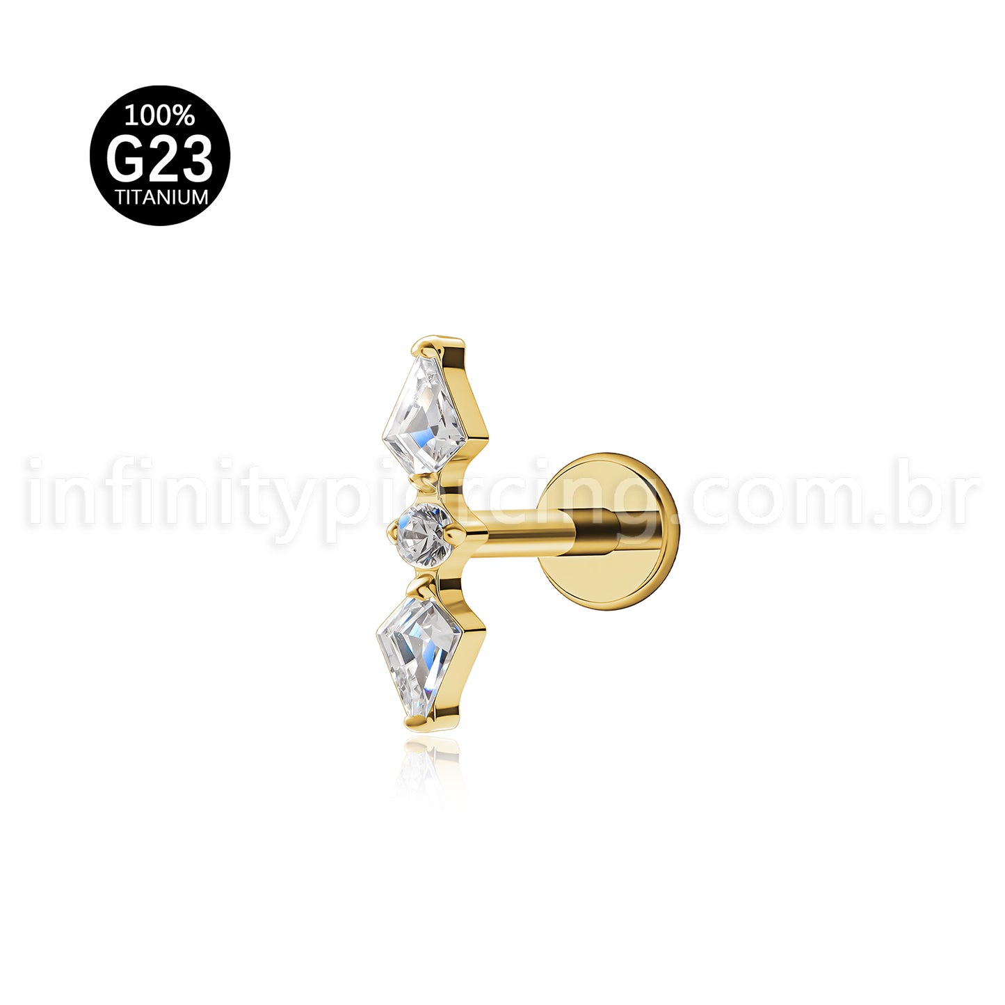 Piercing Labret Titânio 3 Zircônia Cravejada