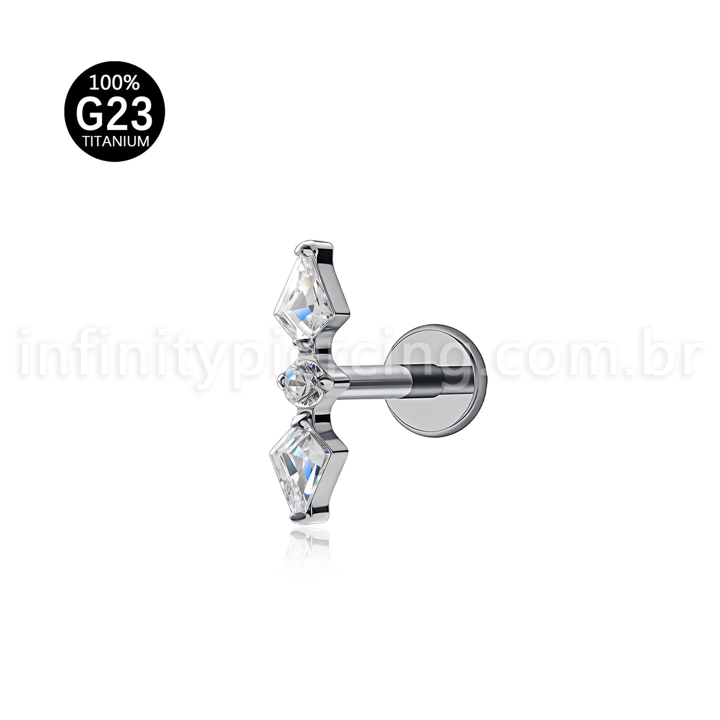 Piercing Labret Titânio 3 Zircônia Cravejada