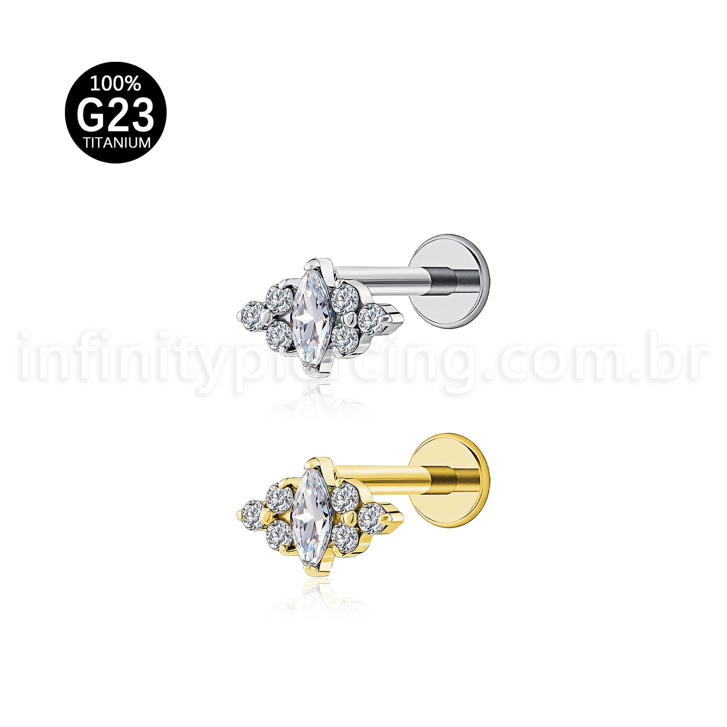 Piercing Labret Titânio Detalhado Zircônia Cravejada