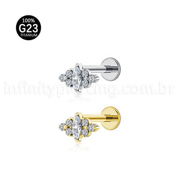 Piercing Labret Titânio Detalhado Zircônia Cravejada