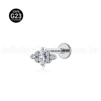 Piercing Labret Titânio Detalhado Zircônia Cravejada