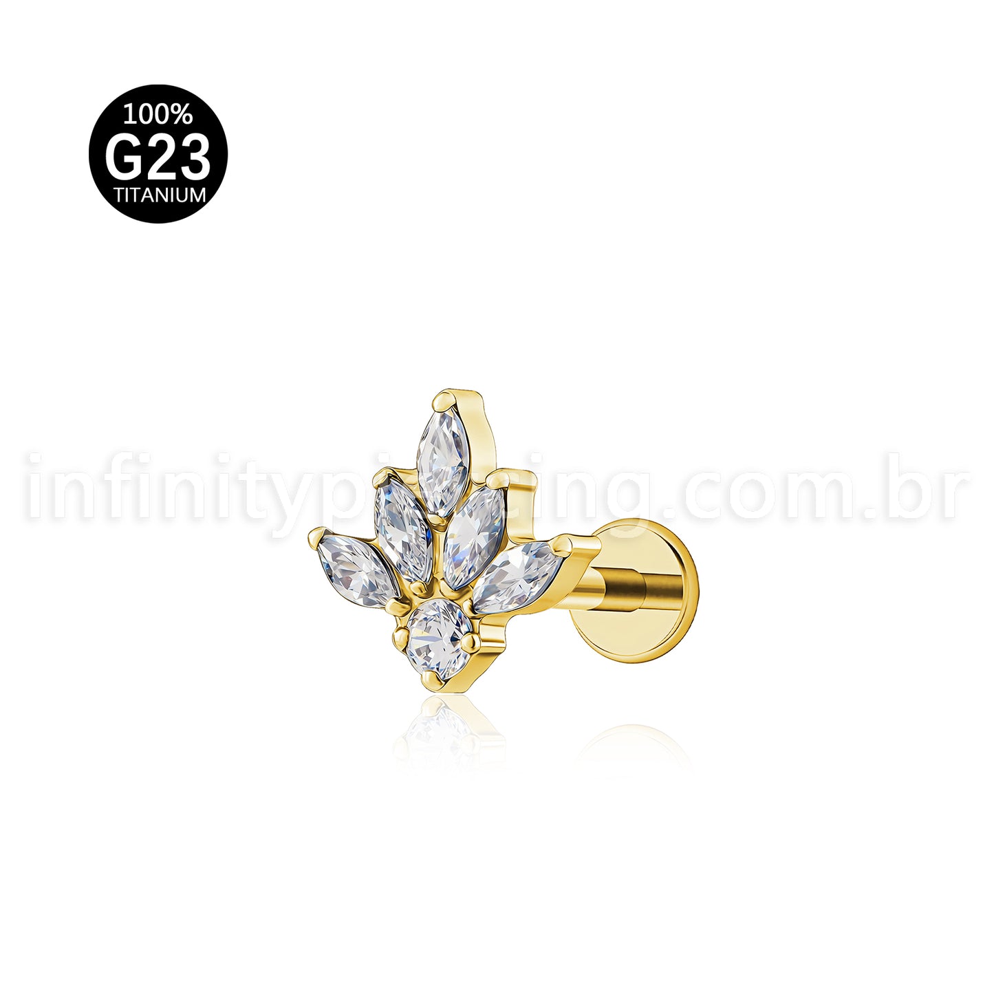 Piercing Labret Titânio Meia Flor Zircônia Cravejada