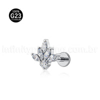 Piercing Labret Titânio Meia Flor Zircônia Cravejada