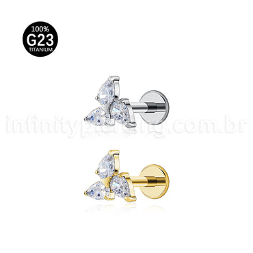 Piercing Labret Titânio Flor Zircônia Cravejada