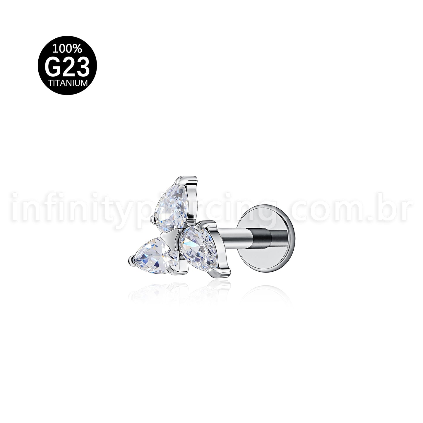 Piercing Labret Titânio Flor Zircônia Cravejada