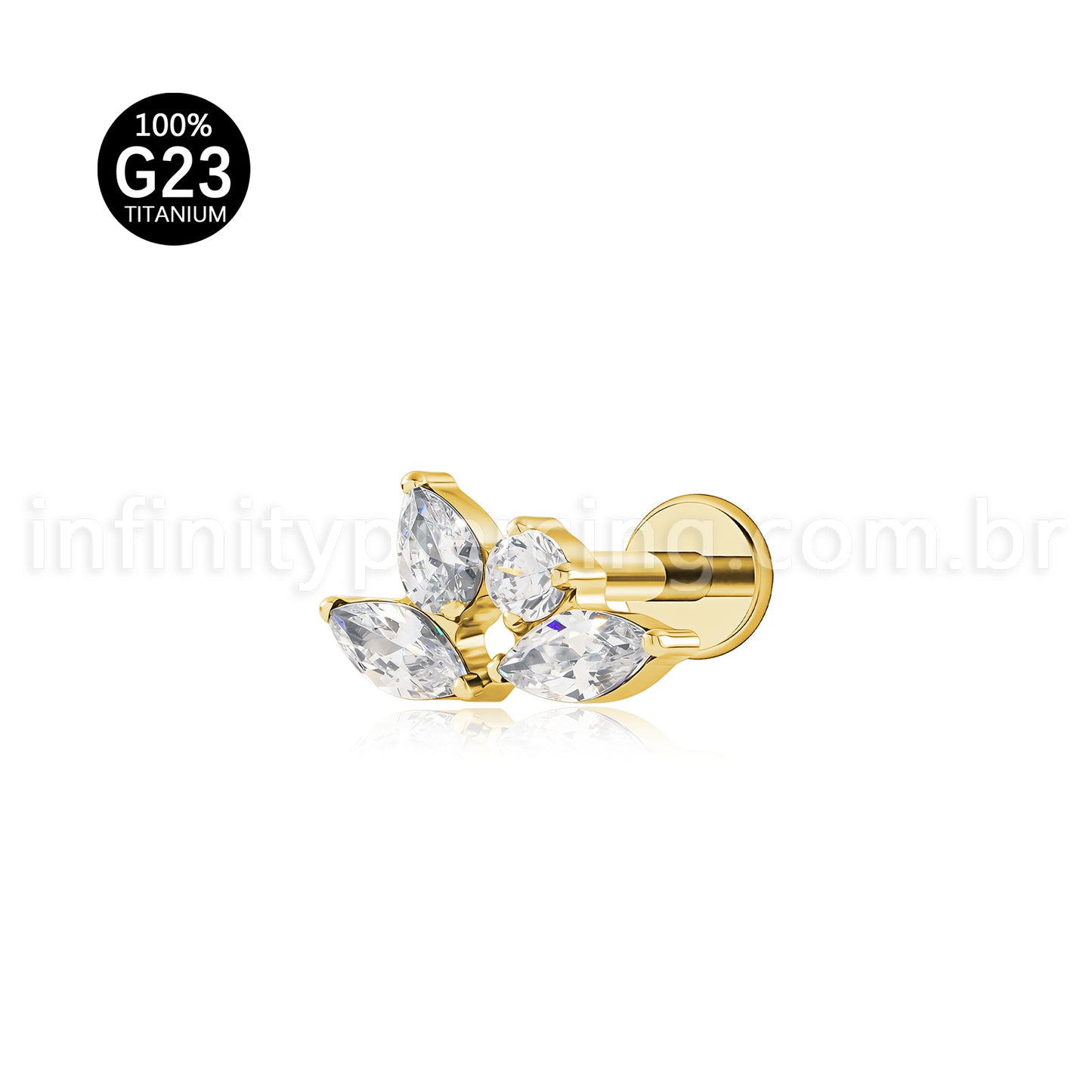 Piercing Labret Titânio 4 Zircônia Cravejada