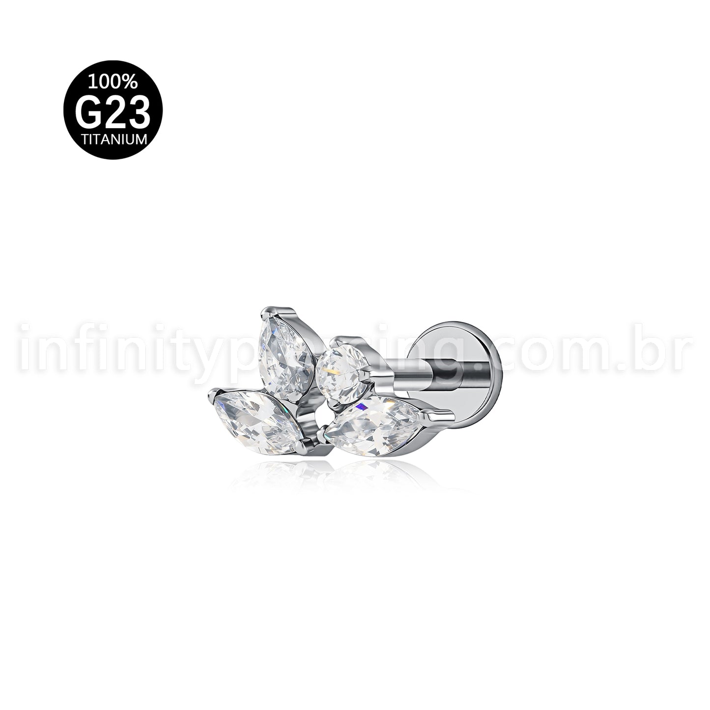 Piercing Labret Titânio 4 Zircônia Cravejada