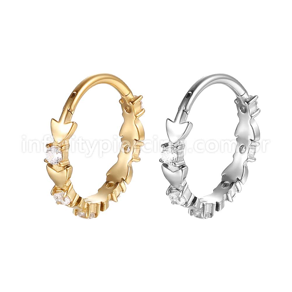 Piercing Argola Aço Cirúrgico Segmento Articulado Coração Zircônia