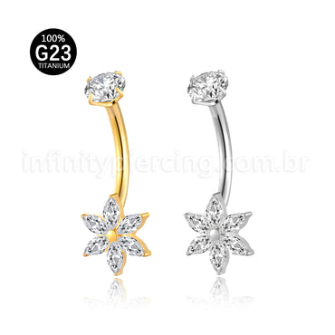 Piercing Banana Titânio Flor Zircônia Cravejada