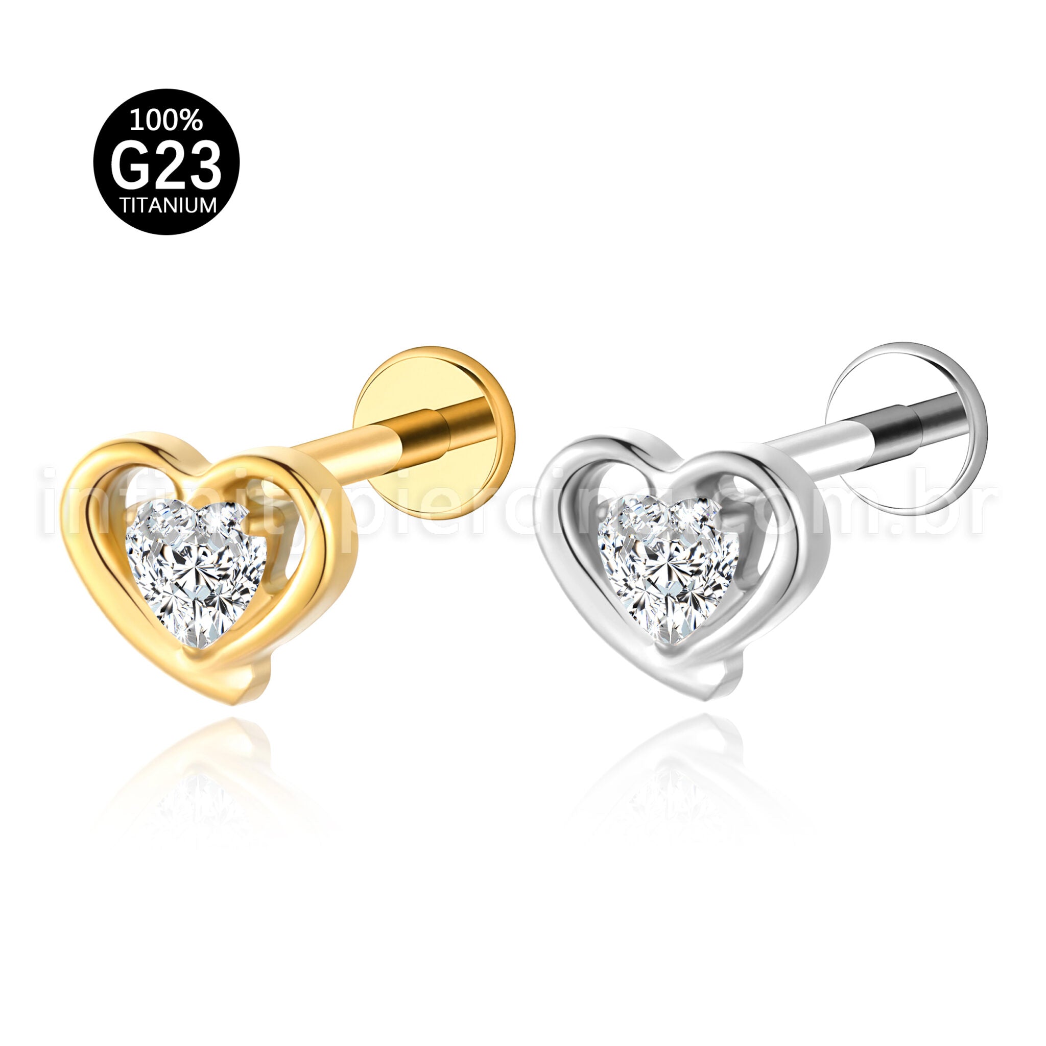Piercing Labret Titânio Coração Zircônia