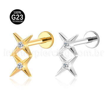 Piercing Labret Titânio Estrela Dupla Zircônia