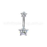 Piercing Aço Cirúrgico Banana 2 Pedras Zircônia Cravejada Estrela