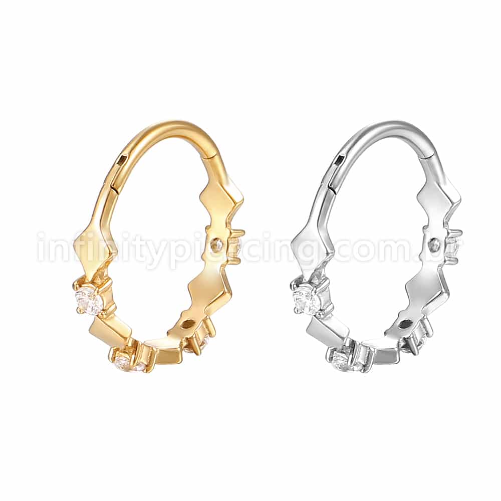 Piercing Argola  Aço Cirúrgico Segmento Articulado Quadrado Zircônia