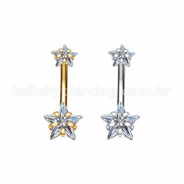 Piercing Aço Cirúrgico Banana 2 Pedras Zircônia Cravejada Estrela
