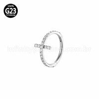Piercing Argola Titânio Segmento Articulado Cruz Zircônia Cravejada