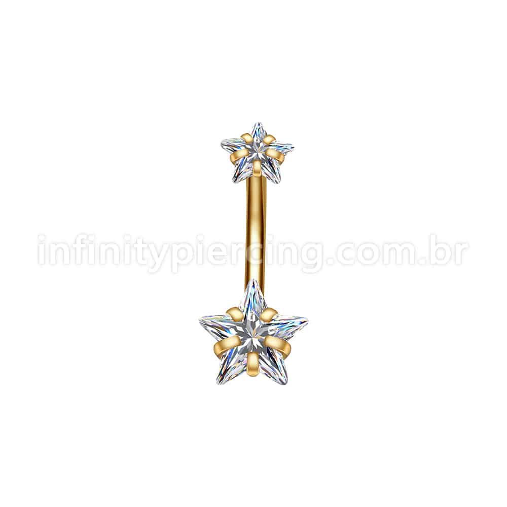 Piercing Aço Cirúrgico Banana 2 Pedras Zircônia Cravejada Estrela