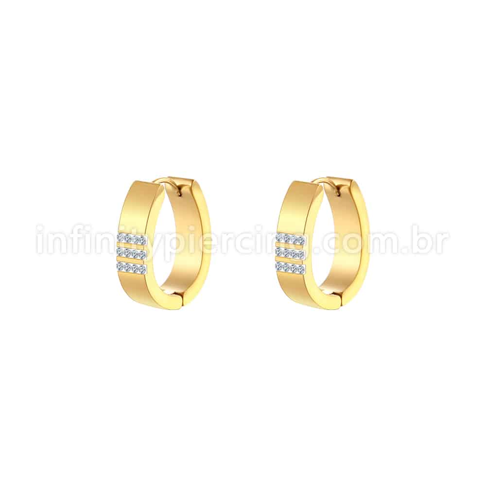 Argola Aço Inoxidável Oval Linhas Zircônia
