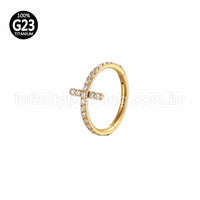 Piercing Argola Titânio Segmento Articulado Cruz Zircônia Cravejada