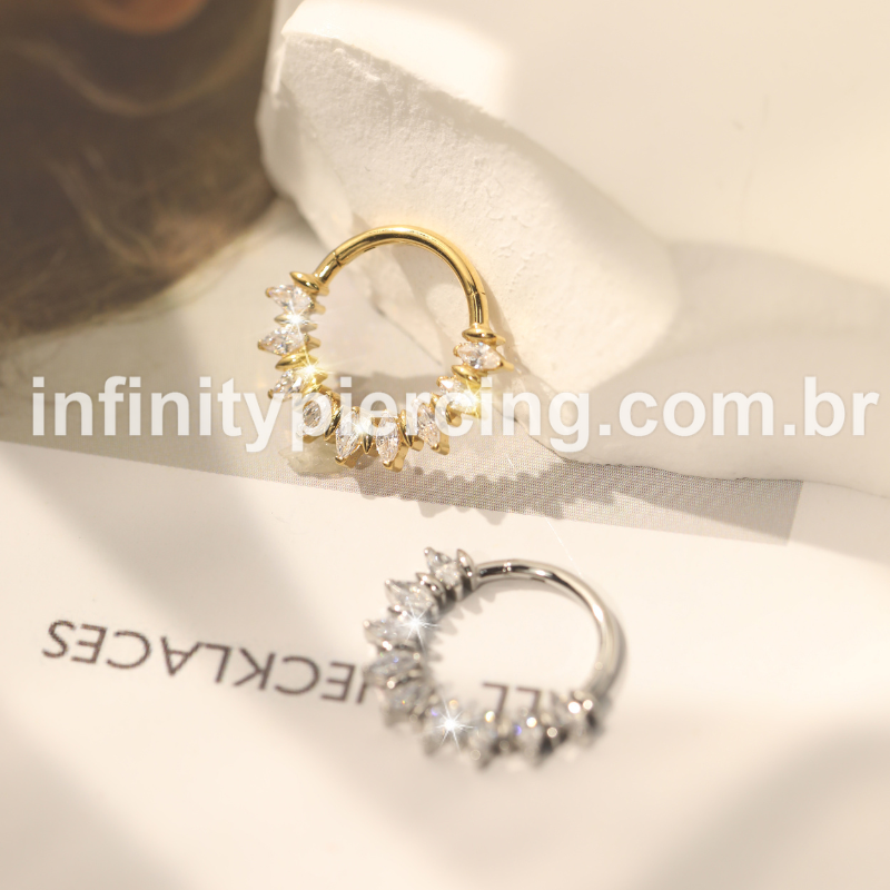 Piercing Argola  Aço Cirúrgico Segmento Articulado Zircônias Oval