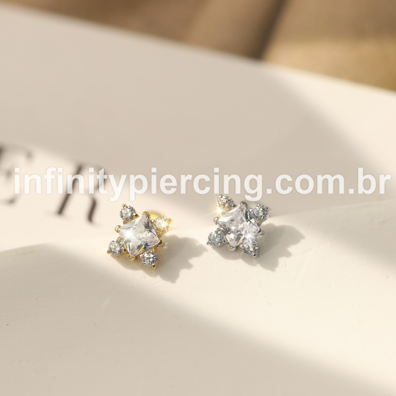 Piercing Labret Aço Cirúrgico 5 Zircônias