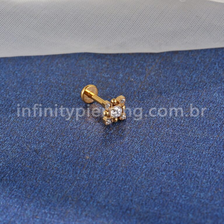 Piercing Labret Titânio Quadrado 5 Zircônia