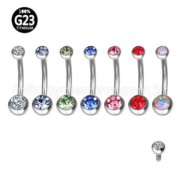 Piercing Banana Titânio 2 Pedras Strass Redonda Rosca Interna