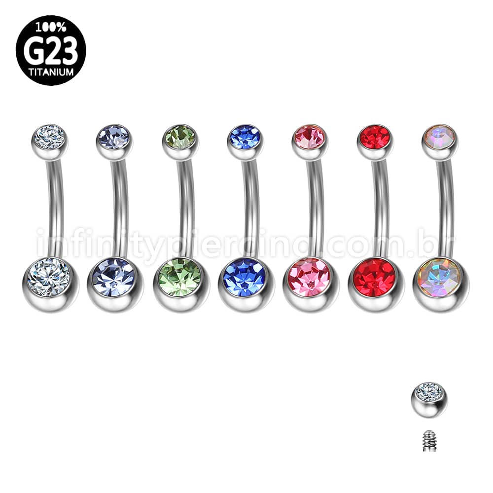 Piercing Banana Titânio 2 Pedras Strass Redondo