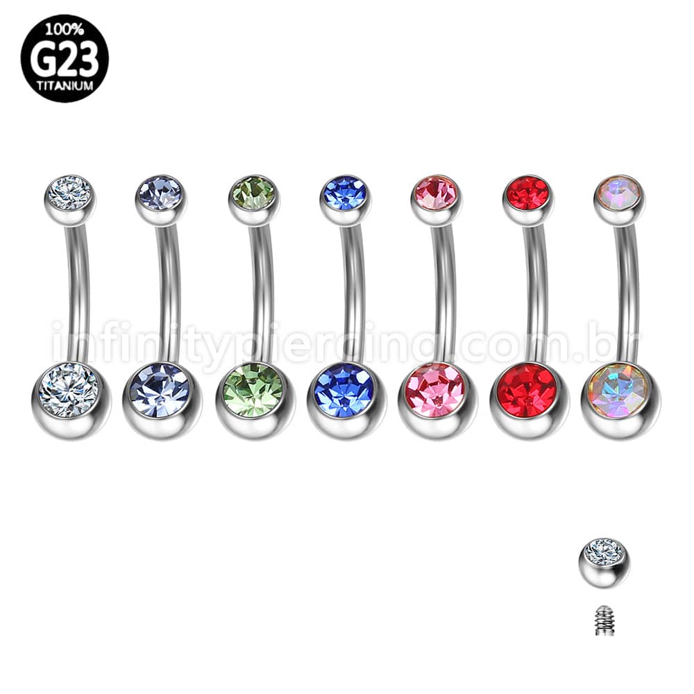 Piercing Banana Titânio 2 Pedras Zircônia