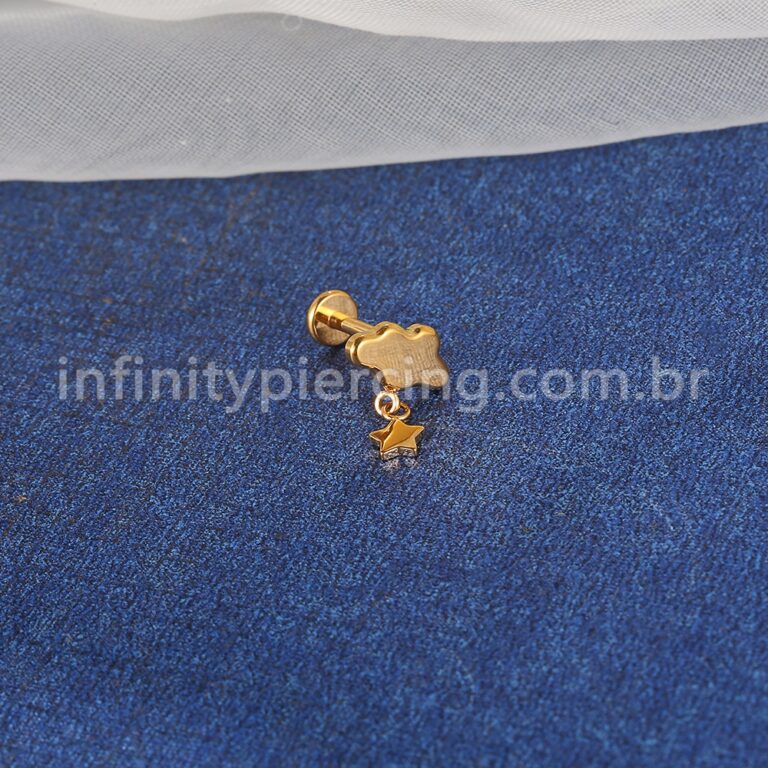 Piercing Labret Titânio Nuvem Com Pingente Estrela