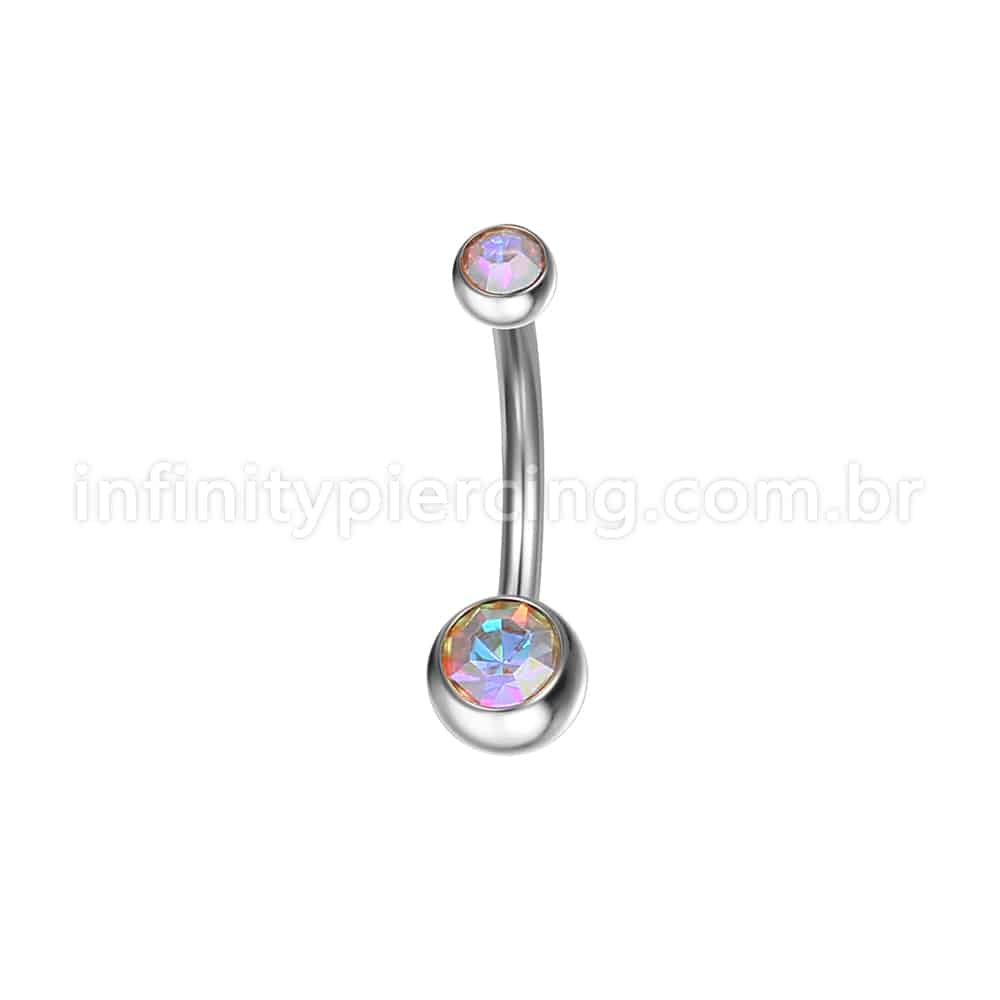 Piercing Banana Aço Cirúrgico 2 Pedras Strass Redonda
