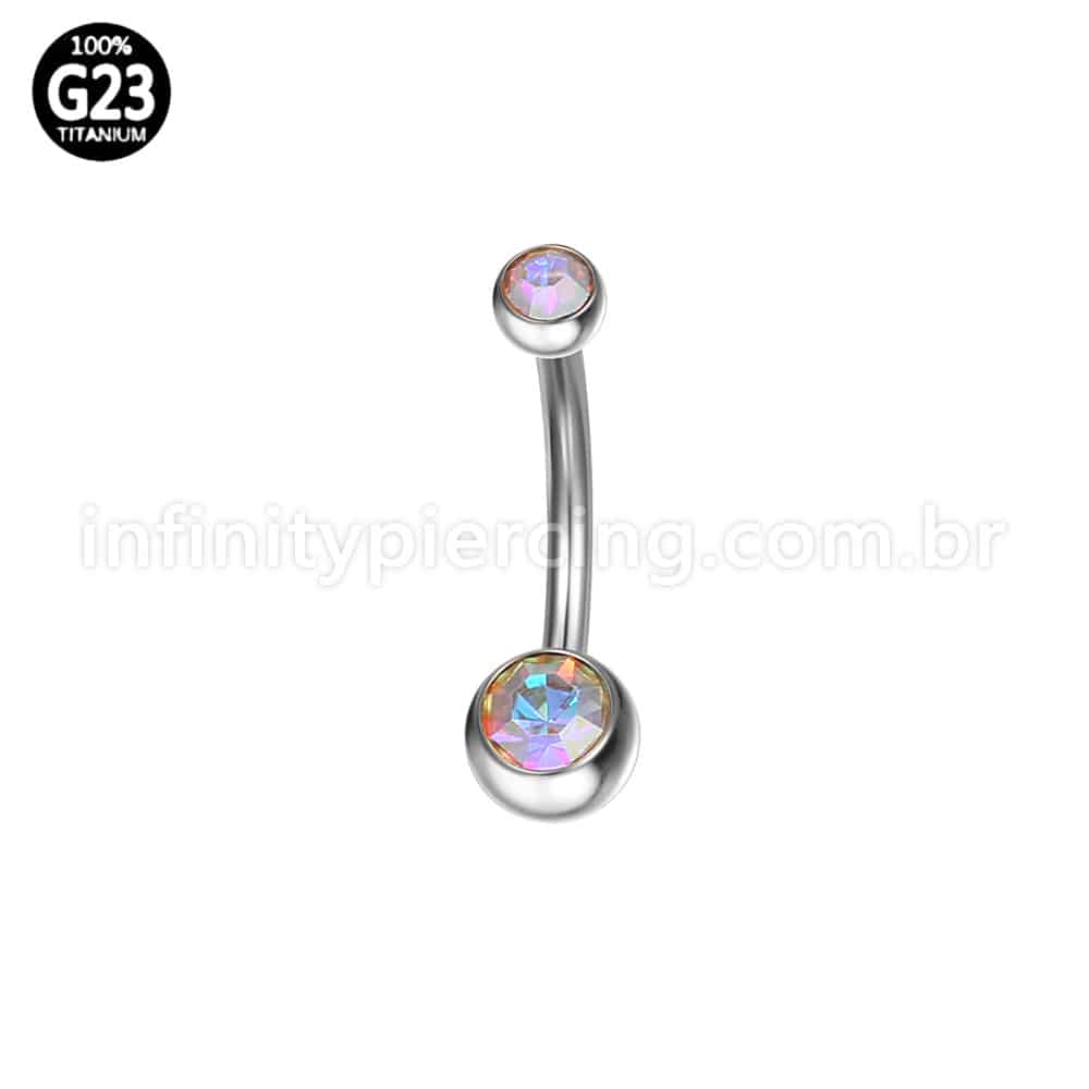 Piercing Banana Titânio 2 Pedras Zircônia