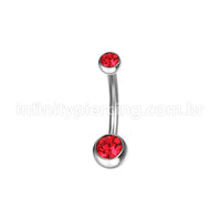 Piercing Banana Aço Cirúrgico 2 Pedras Strass Redonda