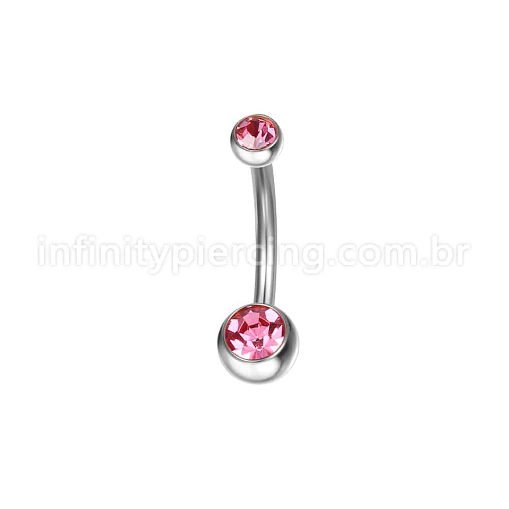 Piercing Banana Aço Cirúrgico 2 Pedras Strass Redonda