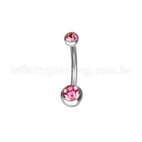 Piercing Banana Aço Cirúrgico 2 Pedras Strass Redonda