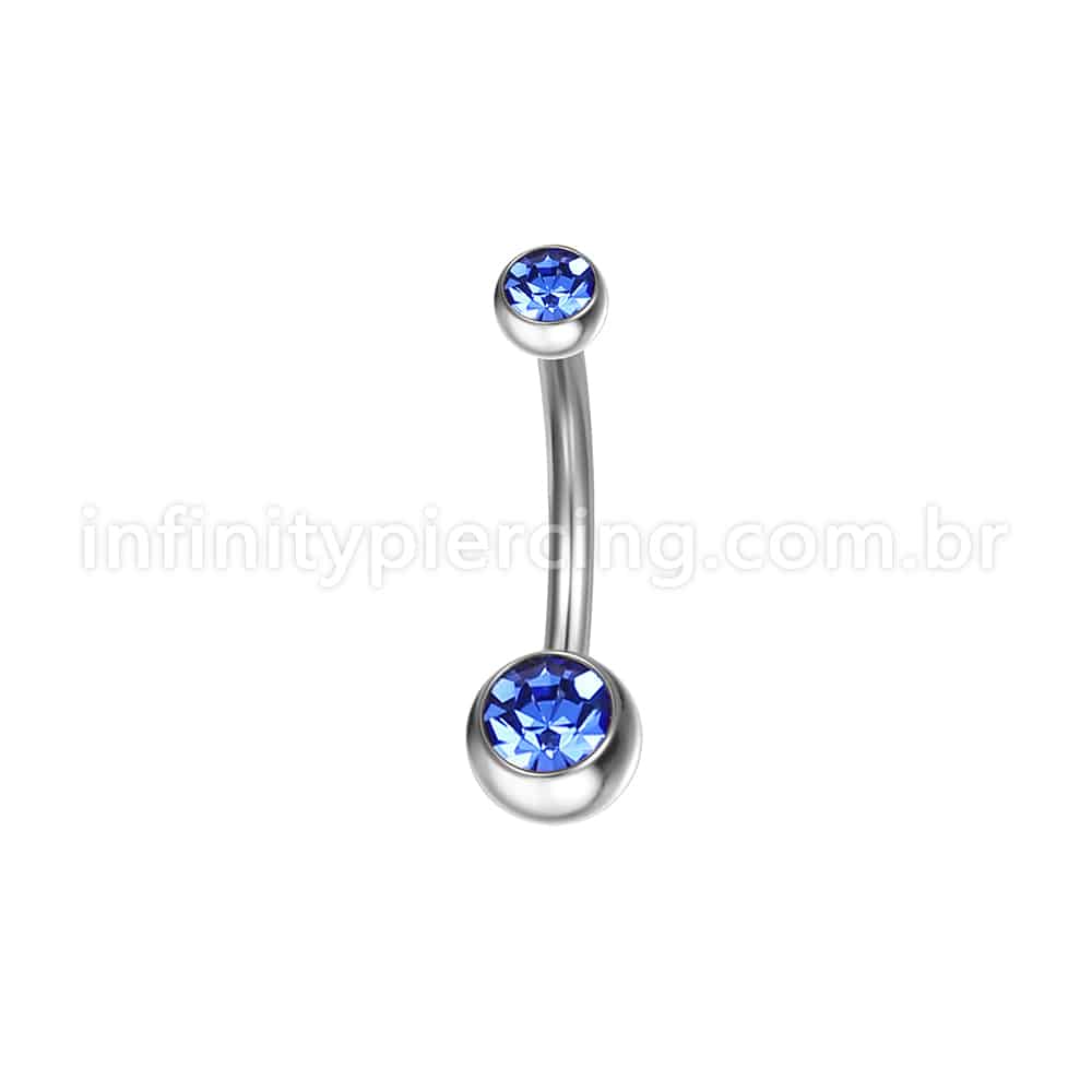 Piercing Banana Aço Cirúrgico 2 Pedras Strass Redonda