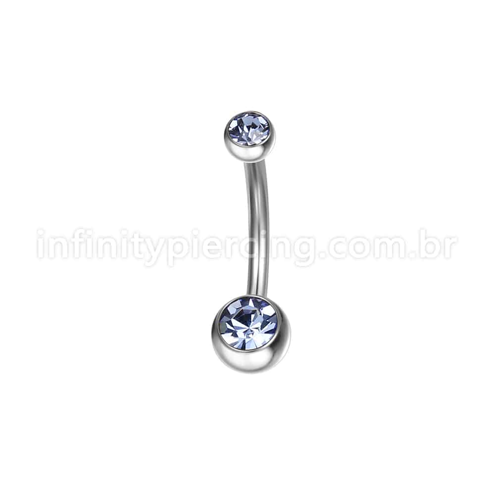 Piercing Banana Aço Cirúrgico 2 Pedras Strass Redonda