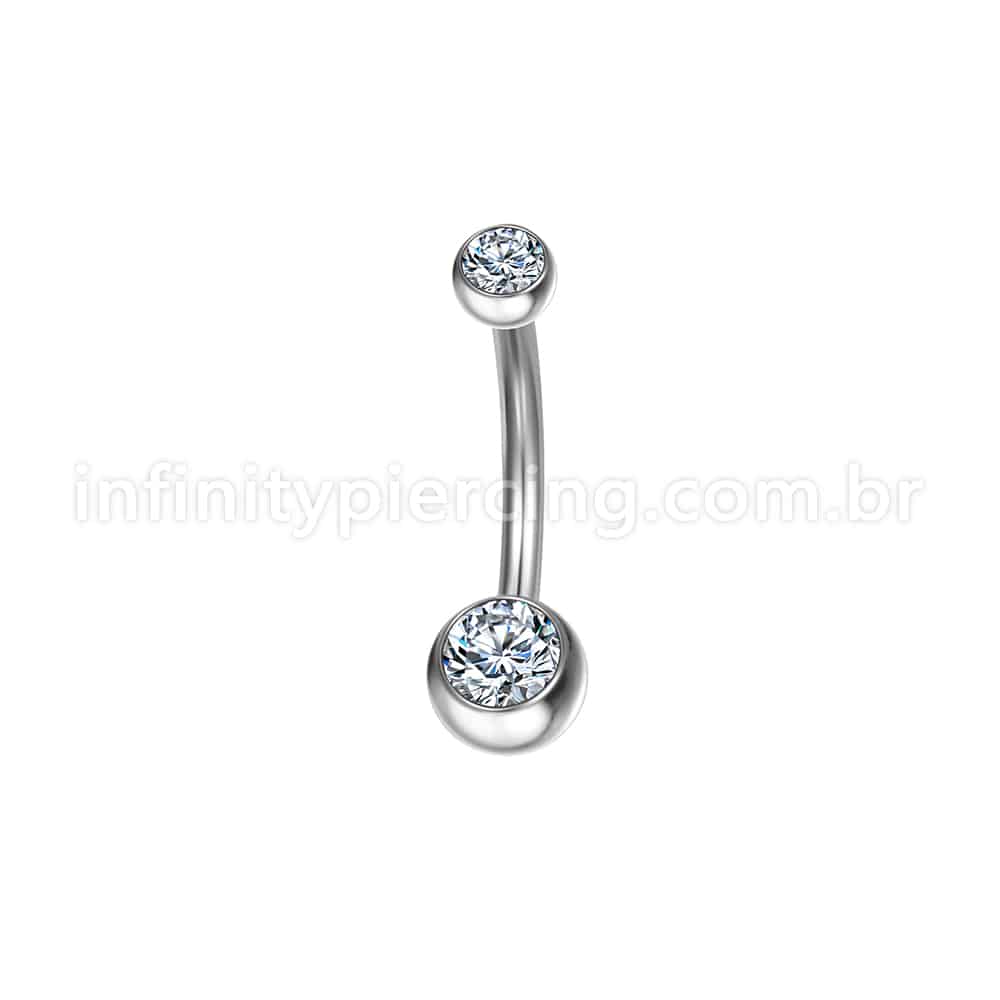 Piercing Banana Aço Cirúrgico 2 Pedras Strass Redonda
